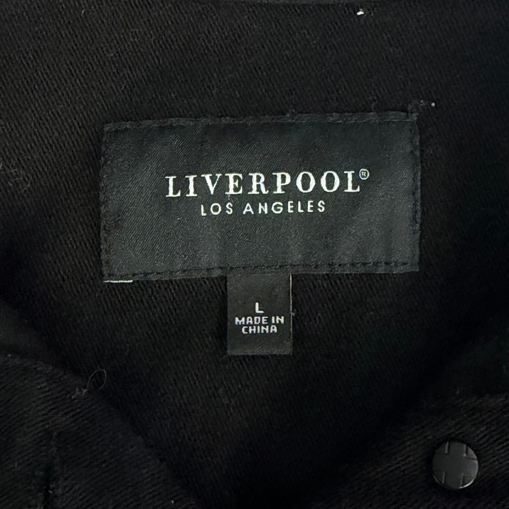 Liverpool Black Denim Jacket Stretch Minimalist Layering Capsule Moto Trucker L - Picture 5 of 8